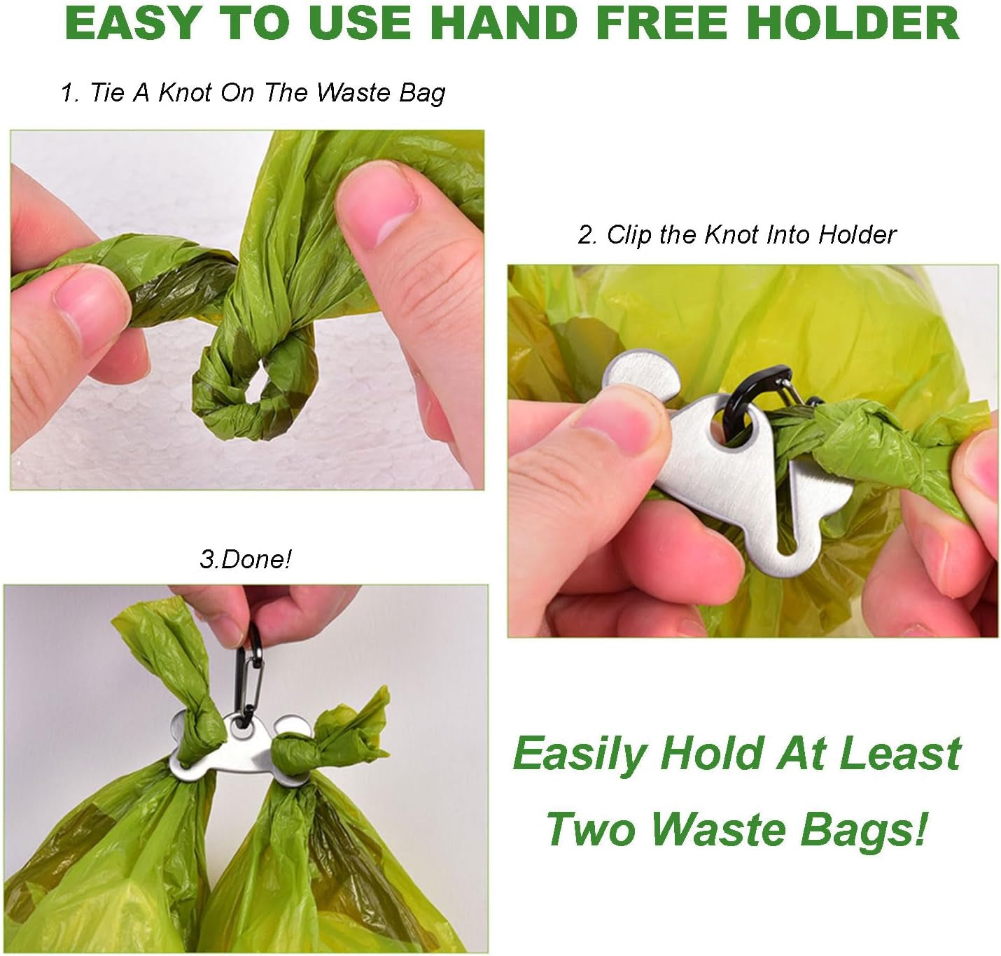 2 Pack Dog Poop Bag Holder for Leash Attachment - Waste Bag Dispenser for Leash - Fits Any Dog Leash - Portable Set with 1 Hand Free Holder Metal Carrier - Black&Purple