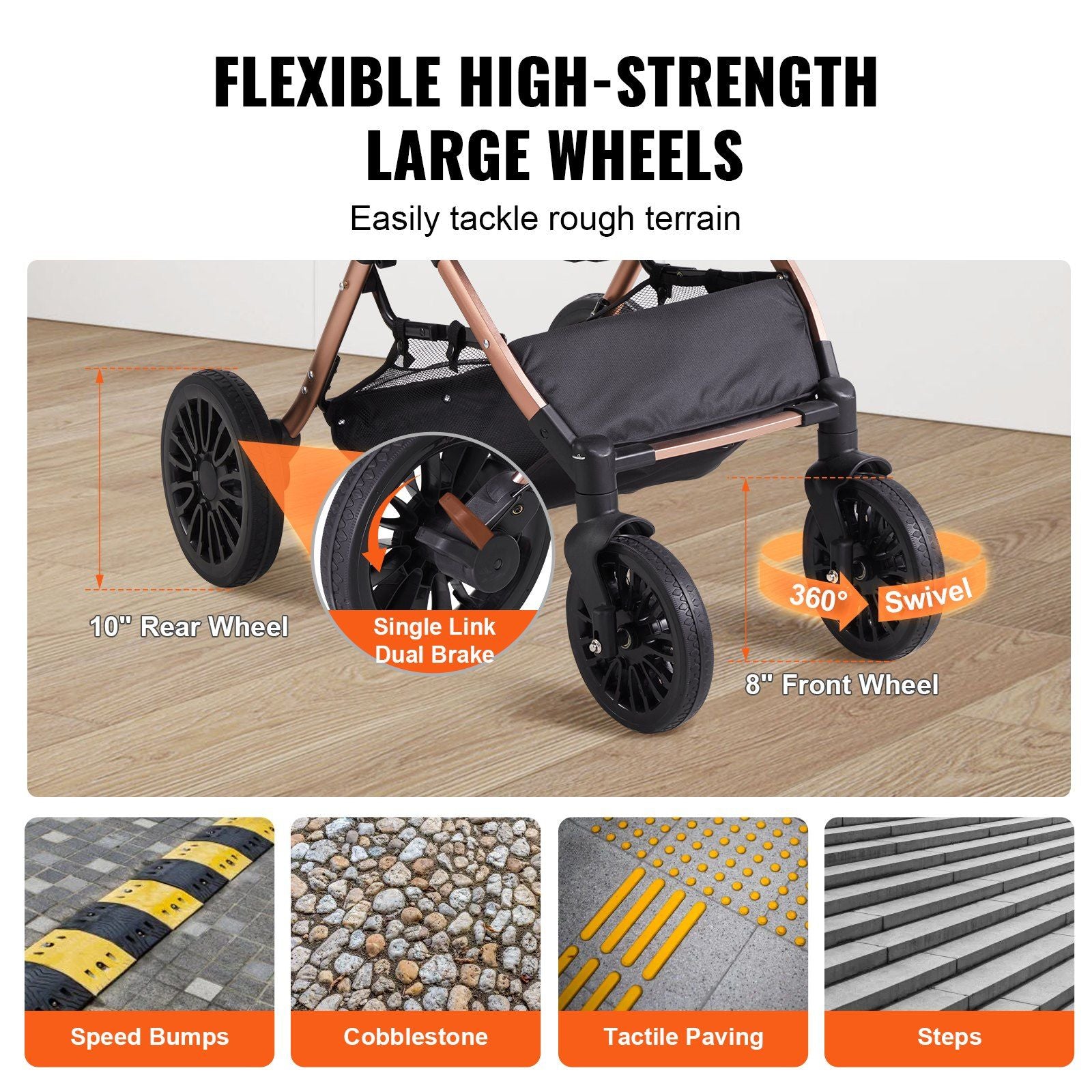 Pet Stroller - 4 Wheels Dog Stroller Rotate with Brakes, 66 lbs Weight Capacity, Puppy Stroller with Detachable Carrier, Storage Basket and Pet Pad, for Small to Medium Sized Dogs, Black